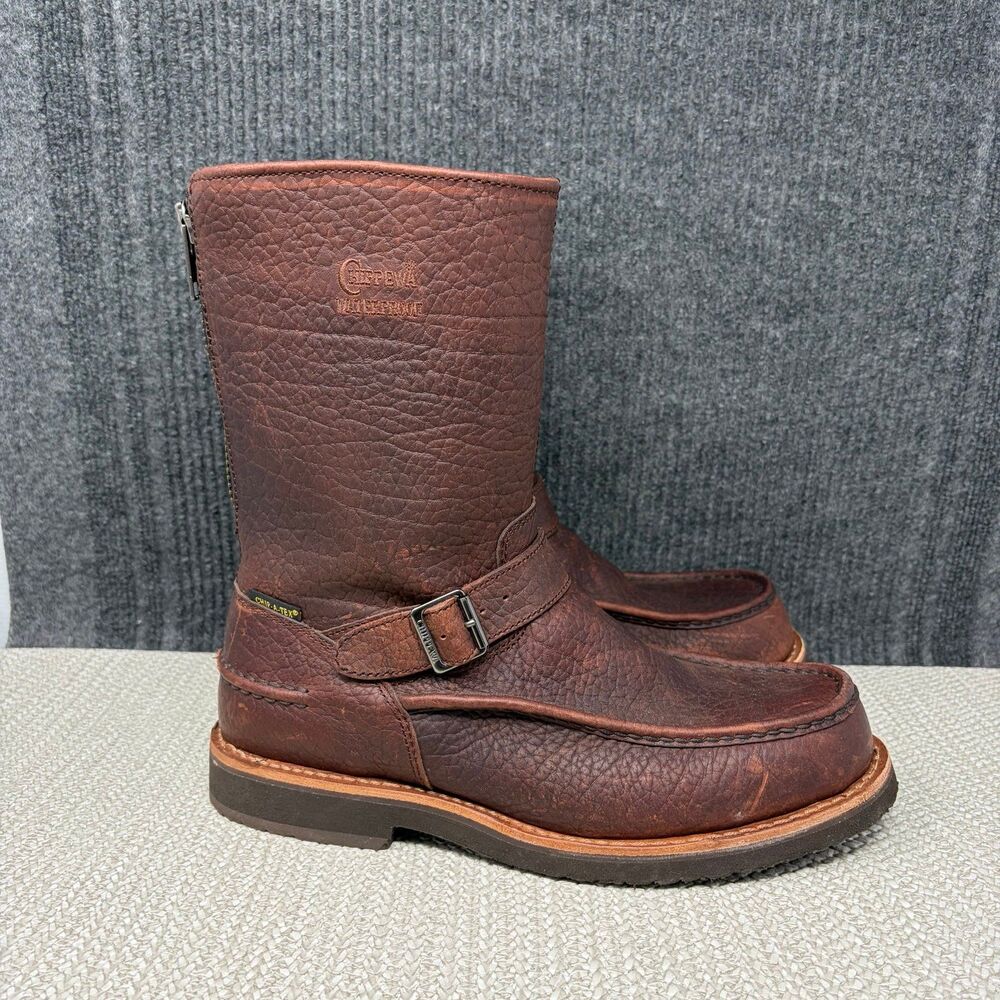 Chippewa 10” Briar Bison Moc Toe Waterproof Work Boots Brown Leather Mens 9.5 M